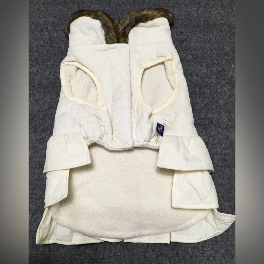 Frisco Pet Apparel M Dog / Cat Faux Fur Trim Cream Ruffle Vest Dress